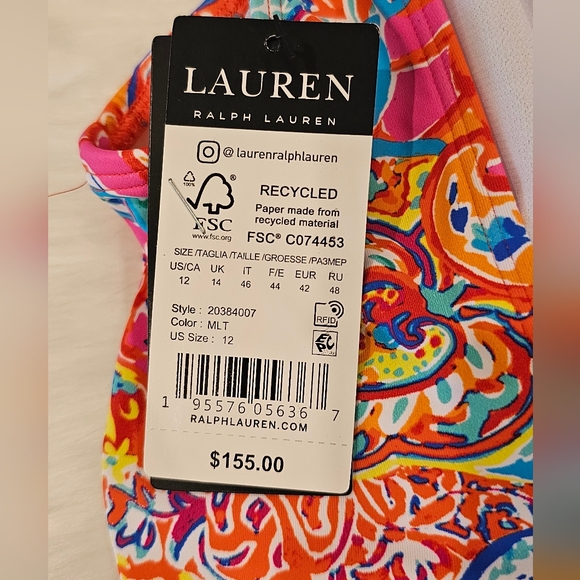 🌞Lauren Ralph Lauren Surplice Printed One-Piece Swimsuit - Amara Patchwork - Picture 5 of 7